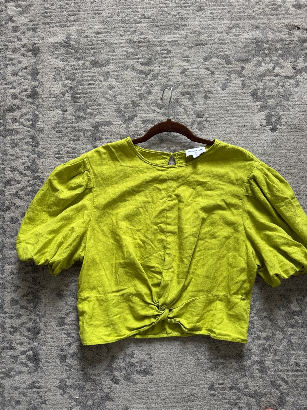 Marc New York Lime Green Twist-Front Puff Sleeve Crop Top